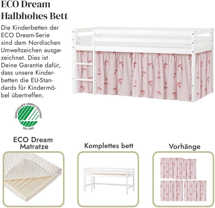 Hoppekids Speelbed ECO Dream hoogslaper deelbaar in 2 eenpersoonsbedden Massief hout naar keuze in 2 afmetingen en 4 kleuren matras ter keuze