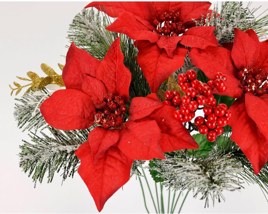 I.GE.A. Boeket kunstbloemen Boeket poinsettia bessen dennentakken set van 2 kerstbloemen kerstdecoratie adventdecoratie kerstster decor (2 stuks)