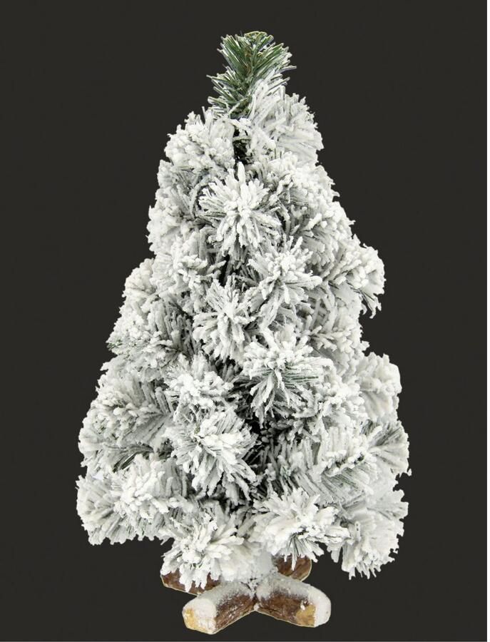I.GE.A. Deco-boom Kerstdecoratie kerstboom op houten voet met kunstsneeuw 38 cm (1 stuk)