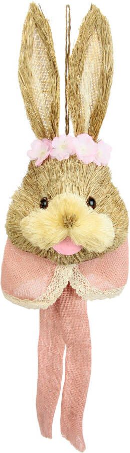 I.GE.A. Decoratief figuur Dierfiguur bast-hasenkop haas paasdecoratie Deurdecoratie wanddecoratie paasfiguur lente decoratie decor konijn sculptuur lente (1 stuk)