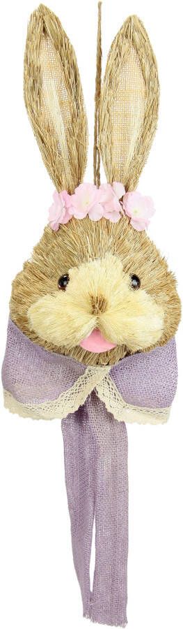 I.GE.A. Decoratief figuur Dierfiguur bast-hasenkop haas paasdecoratie Deurdecoratie wanddecoratie paasfiguur lente decoratie decor konijn sculptuur lente (1 stuk)