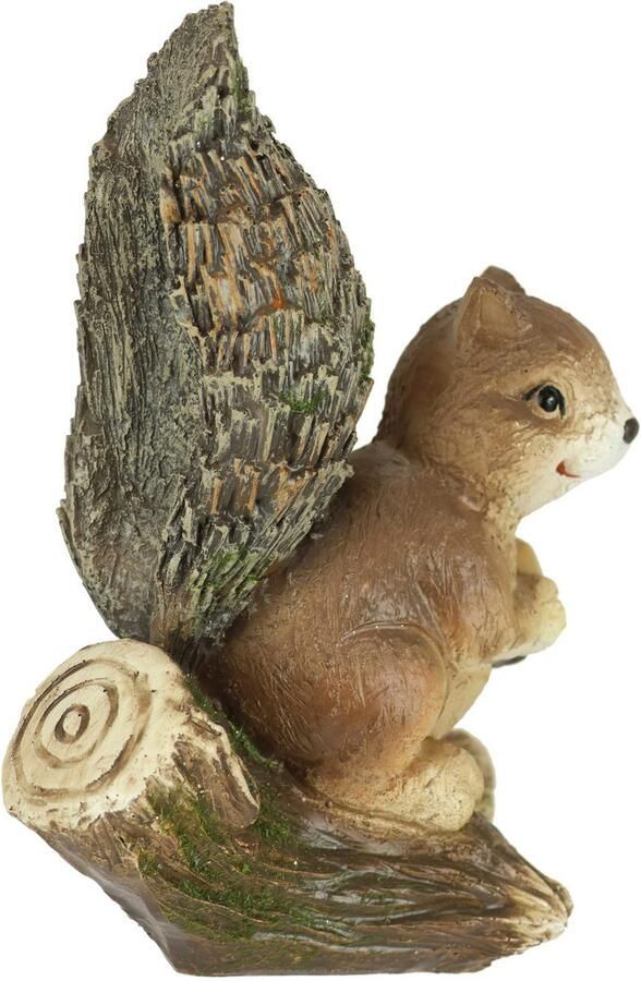 I.GE.A. Decoratief figuur Eekhoorn op boomstam Dierfiguur tuin decoratie herfstdecoratie winterdecoratie standbeeld dierfiguur sculptuur (1 stuk)