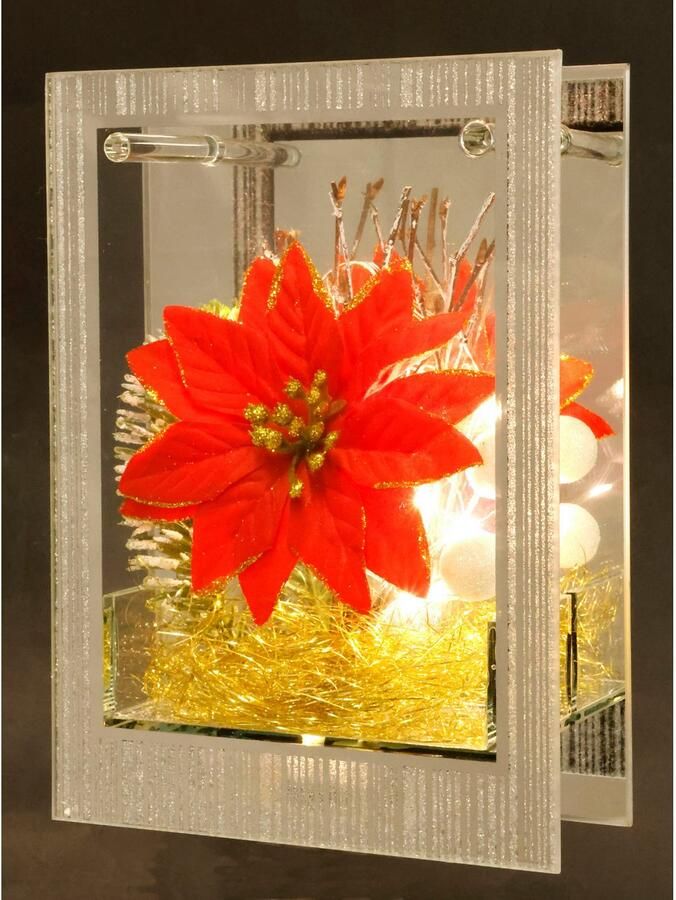 I.GE.A. Decoratief led-figuur Decoratieobject van glas met LED-licht Met kerstster engelenhaar dennen groen kerstdecoratie decor cadeau (1 stuk)