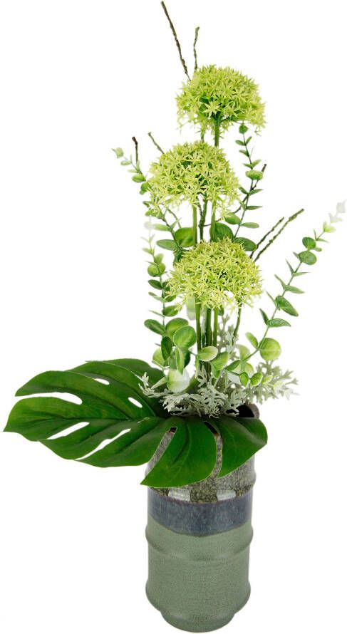 I.GE.A. Kunstbloem Allium In pot van keramiek exotisch kunstbloemenarrangement (1 stuk)