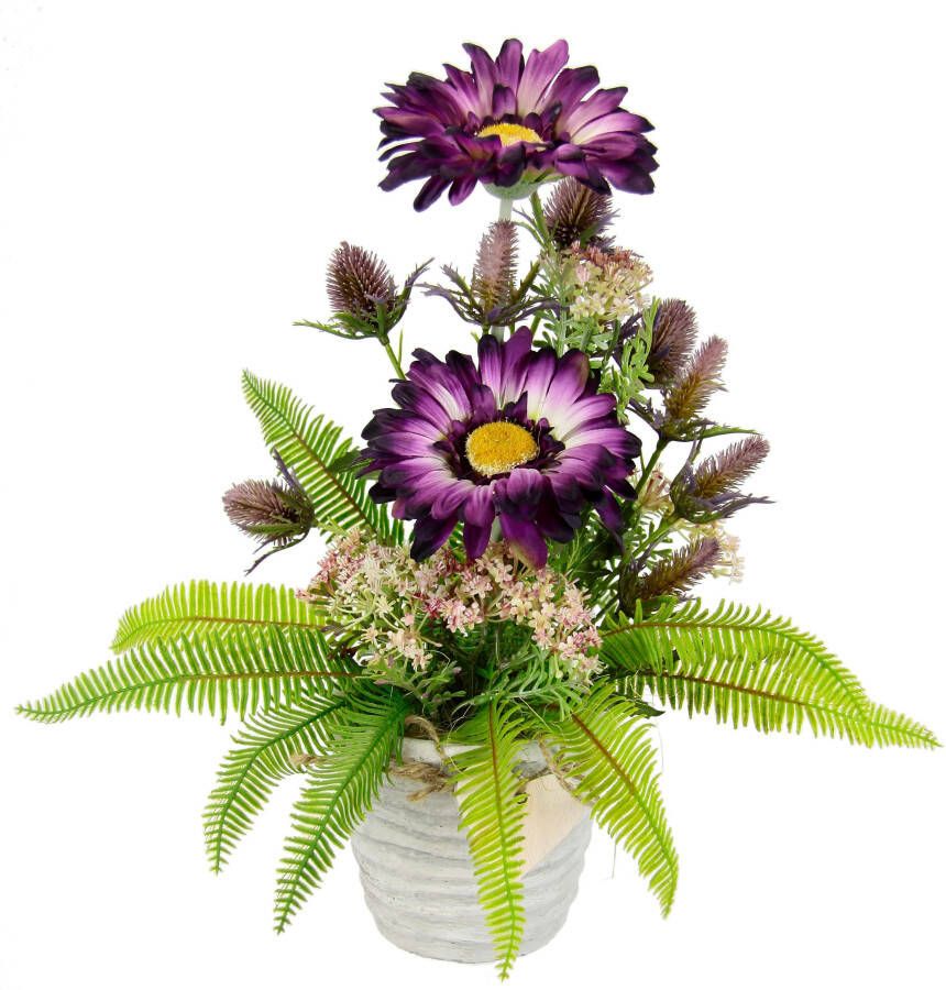 I.GE.A. Kunstbloem Arrangement van gerbera in keramische pot Tafelstukken bloemendecoratie zijdebloemen kunstbloemen (1 stuk)