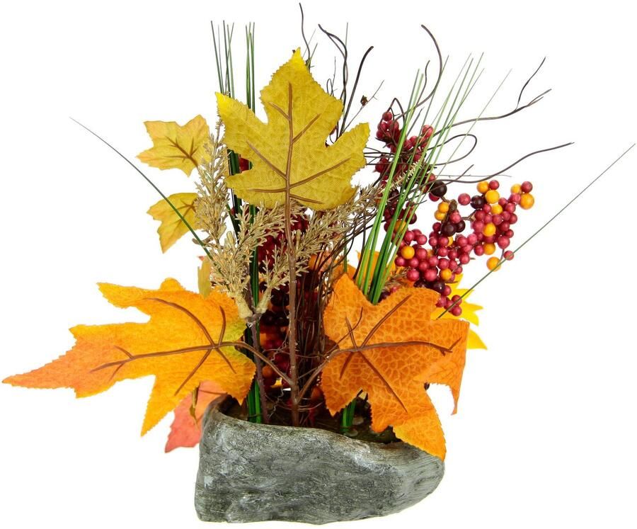 I.GE.A. Kunstbloem Arrangement van zonnebloemen op steen Kunstmatige bloemen herfstdecoratie decoraties voor Halloween (1 stuk)