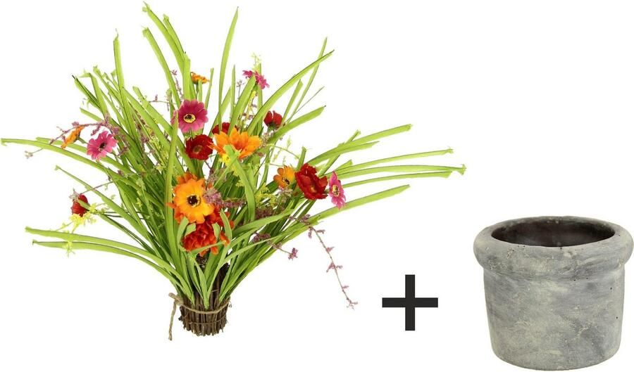 I.GE.A. Kunstbloem Bloemenstruik In pot bloeibund kunstgrasstruik met kunstbloemen (1 stuk)