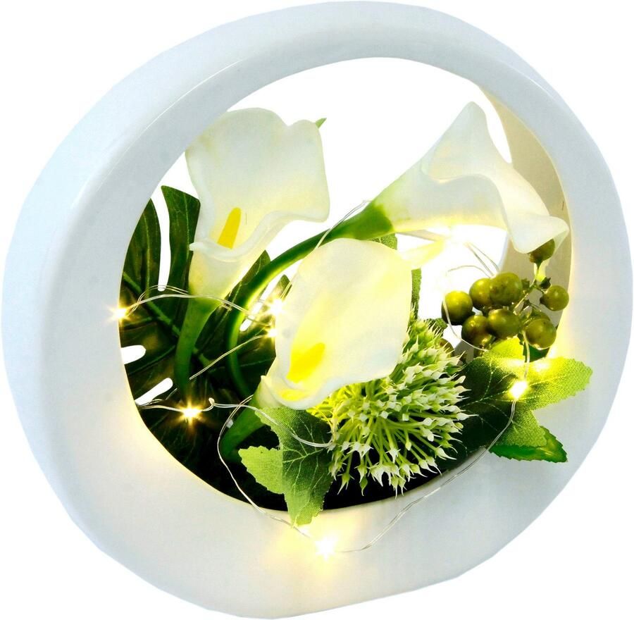 I.GE.A. Kunstbloem Calla in een keramieken pot met ledverlichting (1 stuk)