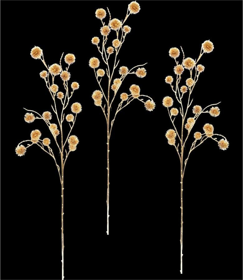 I.GE.A. Kunstbloem Distel Kunstmatige mini disteltak goudkleurige metallic 3-delige set (3 stuks)