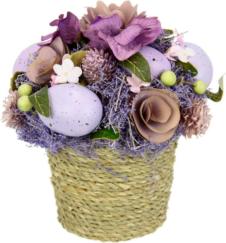I.GE.A. Kunstbloem Gesteckte ei droogbloemen In pot hortensia paasstuk paasdecoratie paas-ei arrangement decor