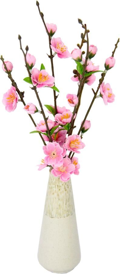 Kersenbloesemband in vaas van keramiek kunsttakken kunstbloemen kunstdecoratie kunstbloemen lentedecoratie tafeldecoratie voorjaar Pasen bloemistisch