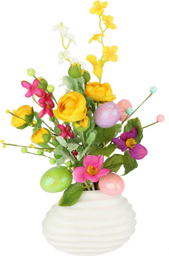 I.GE.A. Kunstbloem Lenteboeket In vaas van keramiek boeket lavendel en eieren (1 stuk)