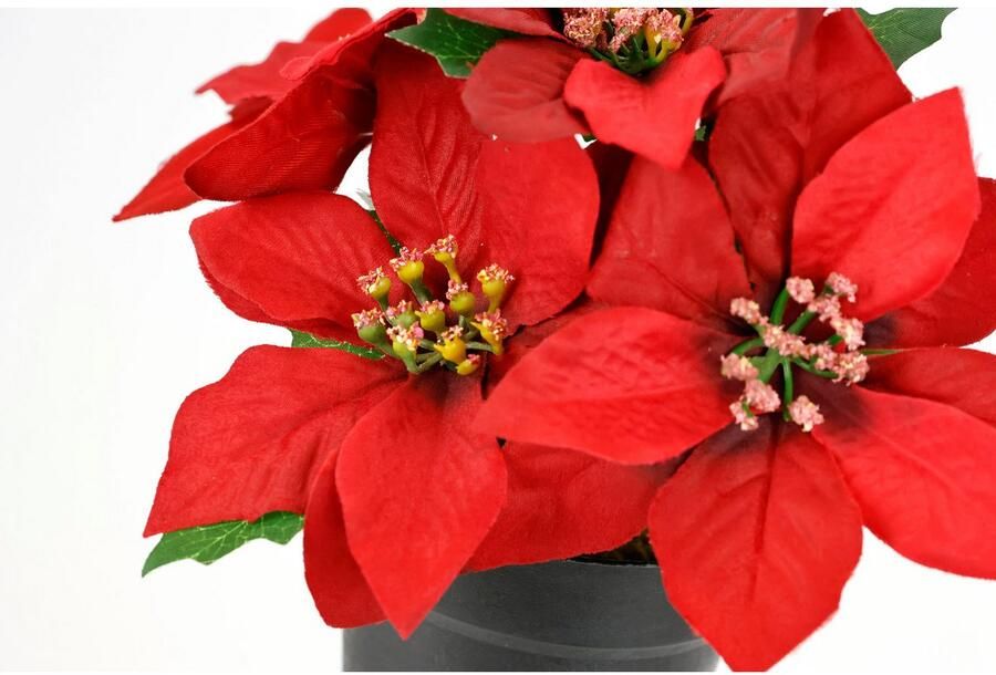 I.GE.A. Kunstbloem Poinsettia in pot set van 2 kunstmatige bloem kerstster kerstdecoratie (2 stuks)