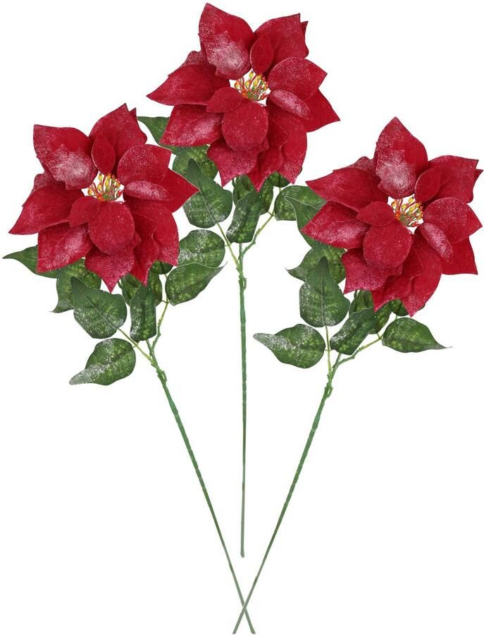 I.GE.A. Kunstbloem Poinsettia kerstster 3-delige set 70cm bloem kerstster kerstdecoratie adventster (3 stuks)
