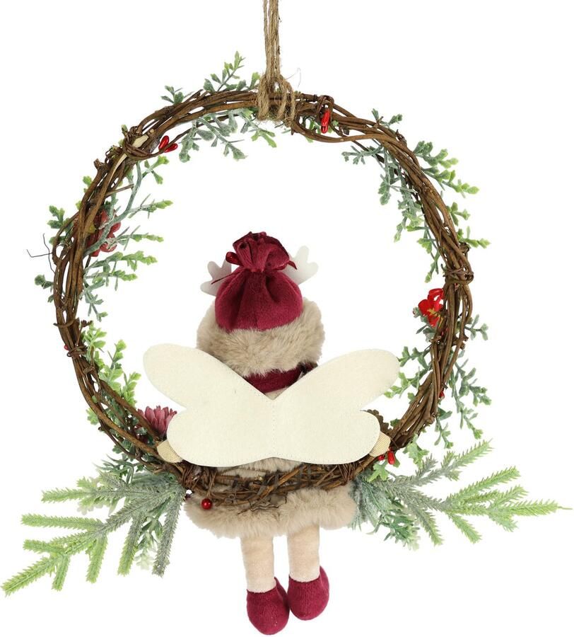 I.GE.A. Kunstkrans Dennengroen krans elf bessen den Gedecoreerde kerstkrans decor kerstdecoratie deurkrans adventskrans (1 stuk)