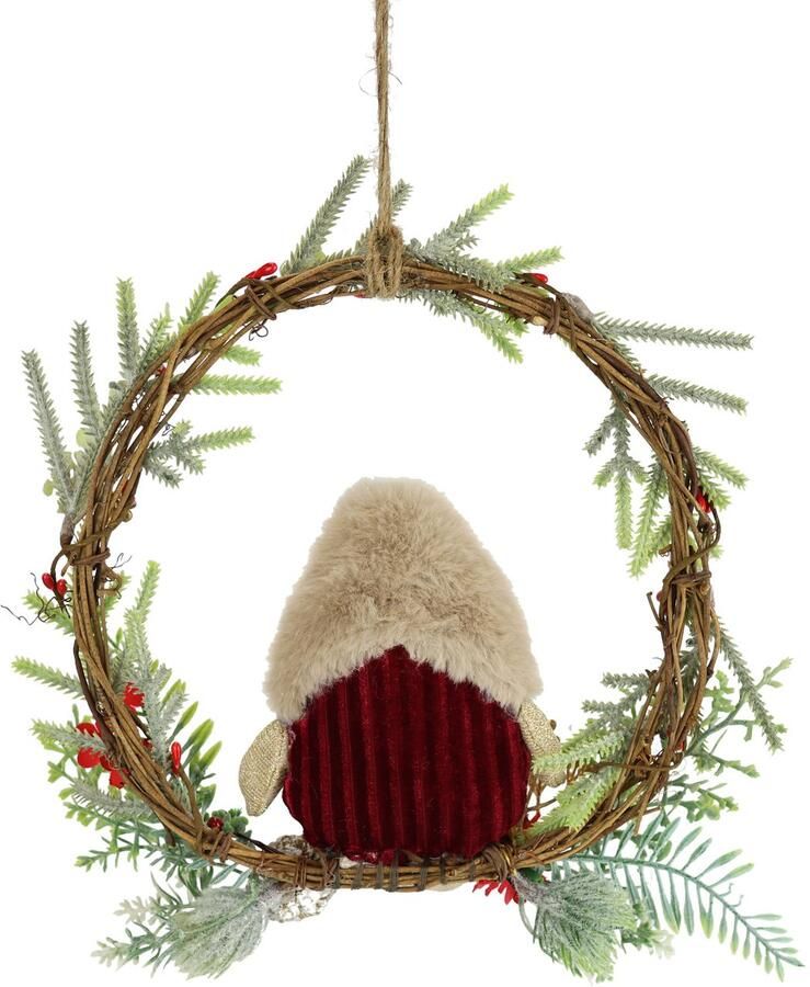 I.GE.A. Kunstkrans Dennengroen krans uil bessen den Gedecoreerde kerstkrans decor kerstdecoratie deurkrans adventskrans (1 stuk)