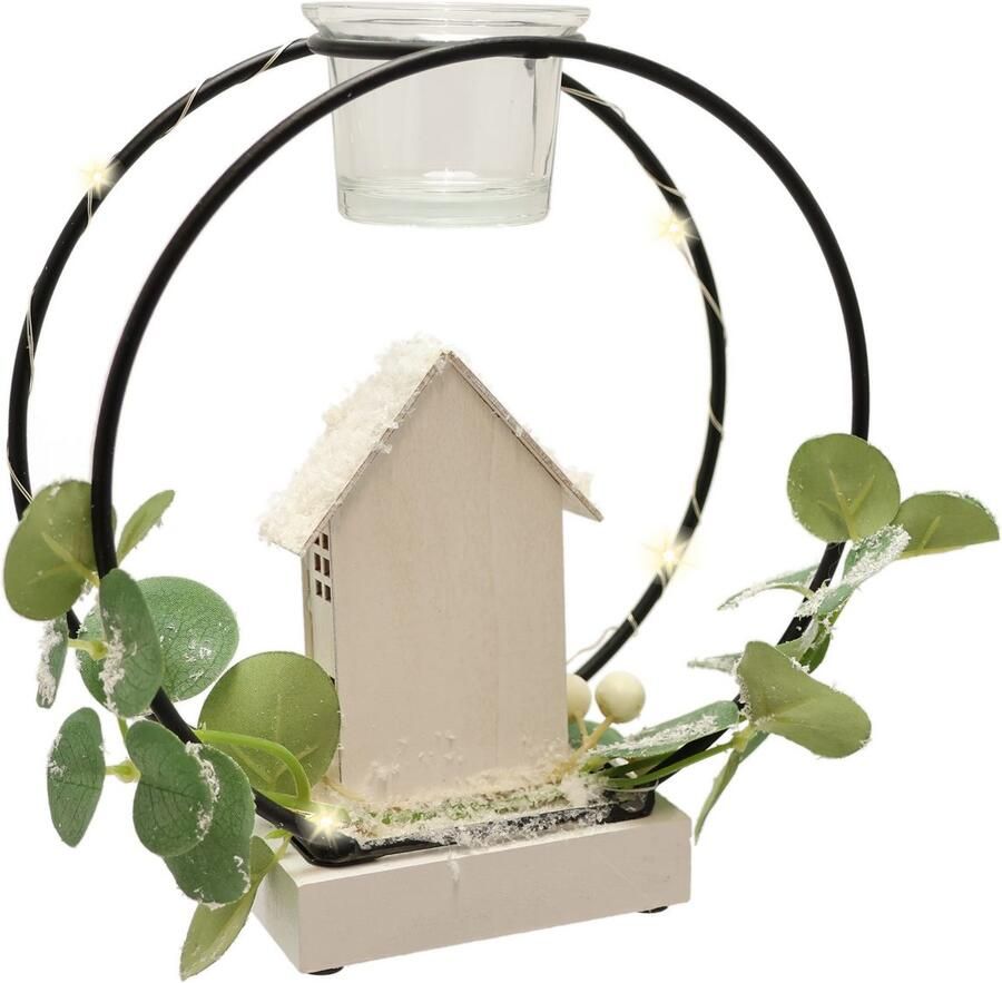 I.GE.A. Kunstkrans Theelichthouder decoratieve krans Met LED licht theelichtkaars eucalyptus huis lichtsnoer