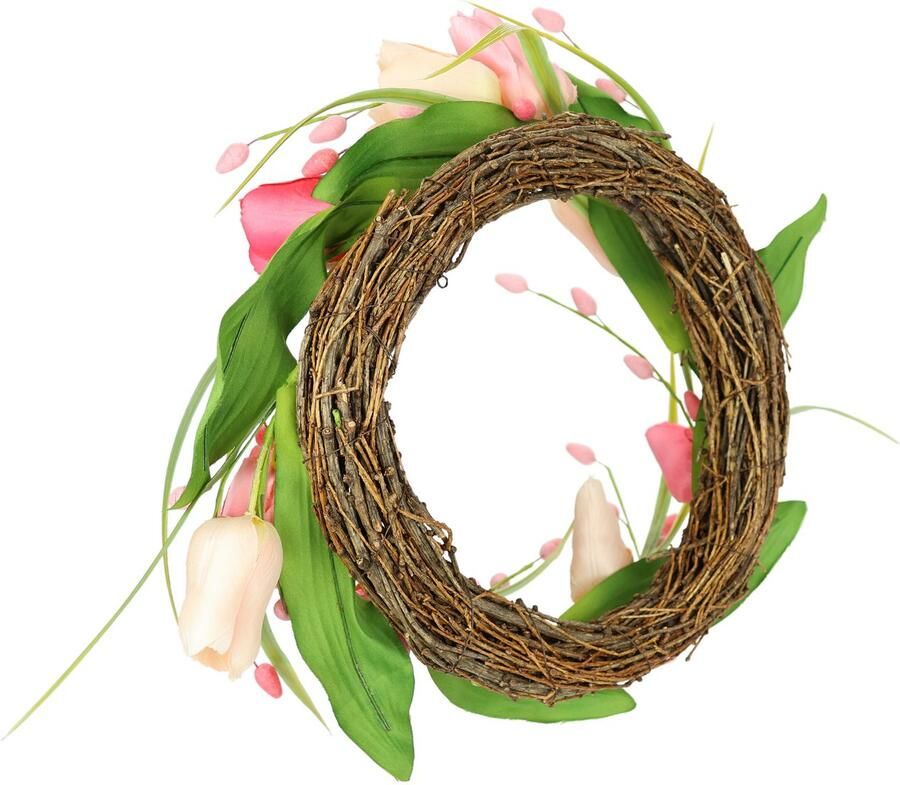 I.GE.A. Kunstkrans Tulpenkrans Kransen deurkrans lentekrans paaskrans paasdecoratie bloemenkrans (1 stuk)
