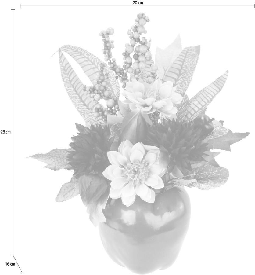 Kunstchrysant arrangement in appelpot Kunstbloemen arrangement Kunstdecoratie Tafeldecoratie Herfstdecoratie Zomerarrangement Bloemen Boeket Vensterbank Herfstbloemen