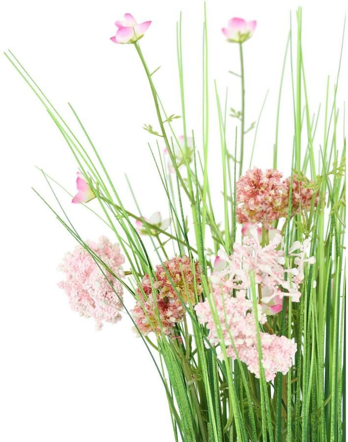 I.GE.A. Kunstplant Kunstmatig grasboeket met bloemen Grasbos decoratie kunstbloemen kunstgras groene plant grassen struiken (1 stuk)