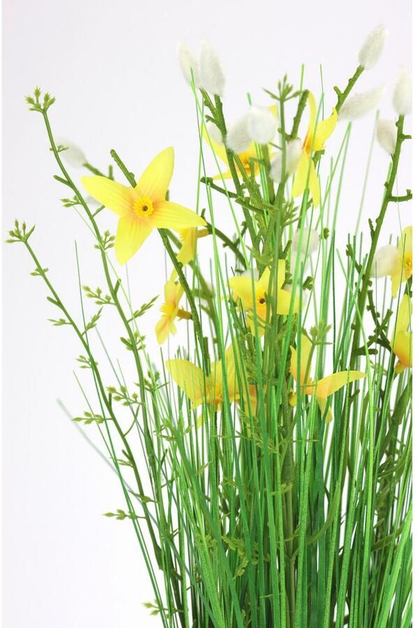 I.GE.A. Kunstplant Kunstmatig grasboeket met bloemen Grasbos decoratie kunstbloemen kunstgras groene plant grassen struiken (1 stuk)