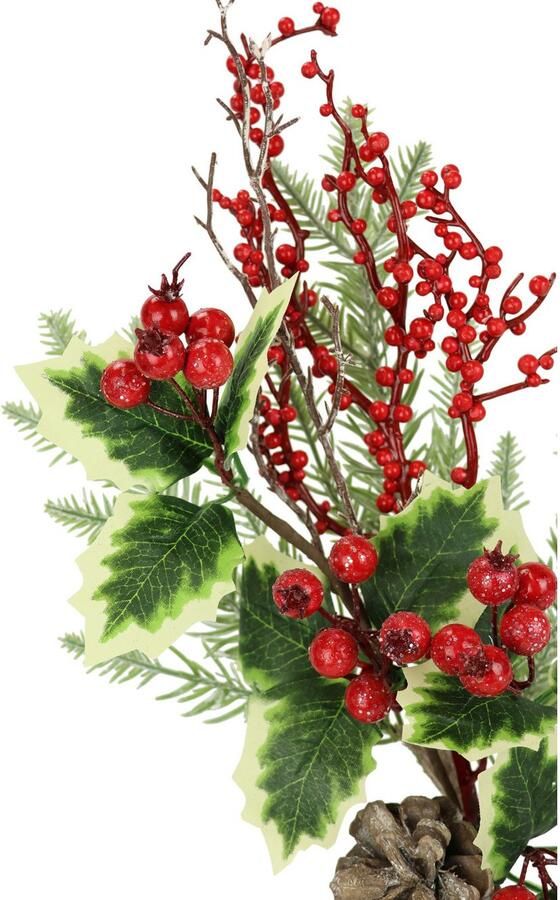 I.GE.A. Kunsttak Kunstmatige tak kegels bessen den hulst set van 2 decoratieve tak voor slinger krans kerstdecoratie (2 stuks)