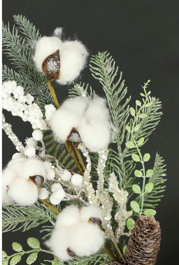 I.GE.A. Kunsttak Kunstmatige tak kegels bessen katoen den Decoratieve tak decor voor slinger krans kerstdecoratie (1 stuk)