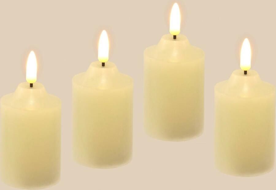I.GE.A. Led-kaars Batterijgevoede LED-kaarsen van echtwas Ø ca. 5 cm (set 4-delig)