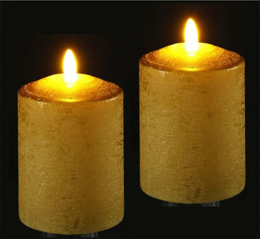 I.GE.A. Led-kaars Batterijgevoede LED-kaarsen van echtwas hoogte ca. 10 cm (set 2-delig)