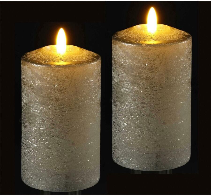 I.GE.A. Led-kaars Batterijgevoede LED-kaarsen van echtwas hoogte ca. 12 5 cm (set 2-delig)