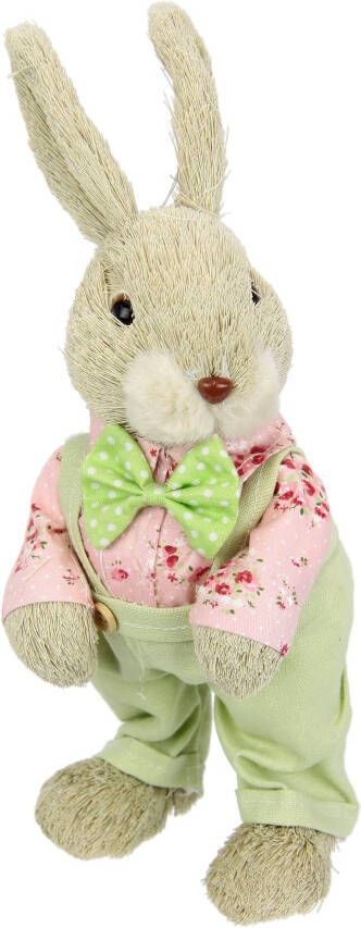 I.GE.A. Paashaas Haasjongen met tuinbroek voorjaarsdecoratie Osterdecoratie van stro decoratieve figuur dierenfiguur Pasen (1 stuk)