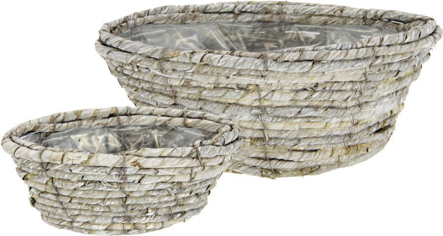 Mandset van wilgentenen met folie bezette weimand plantenbak bloempot plantenpot sierpot gevlochten pot bloempot bloempotten bloemen