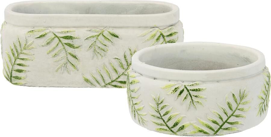 I.GE.A. Sierpot en Cementen pot met blad-motief set van 2 sierpotten (2 stuks)