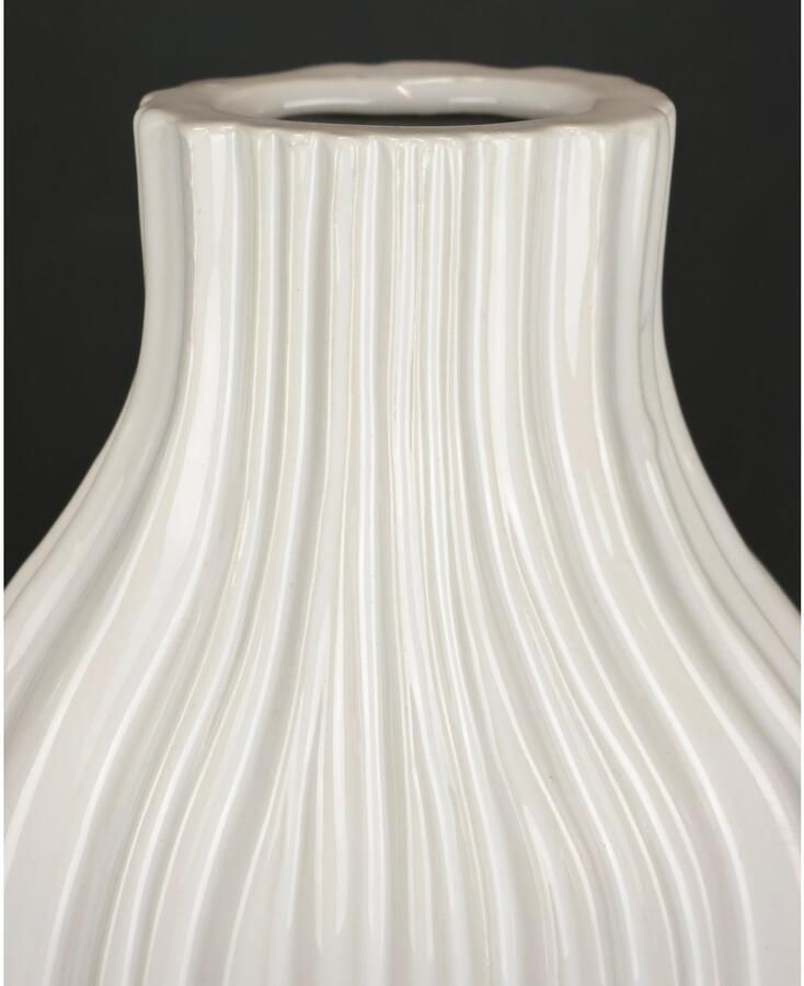 I.GE.A. Siervaas Bloemenvaas van keramiek geribbeld boller glanzend keramiekvaas Decoratievaas voor bloemen pampasgras droog- of kunstbloemen en takken (1 stuk)