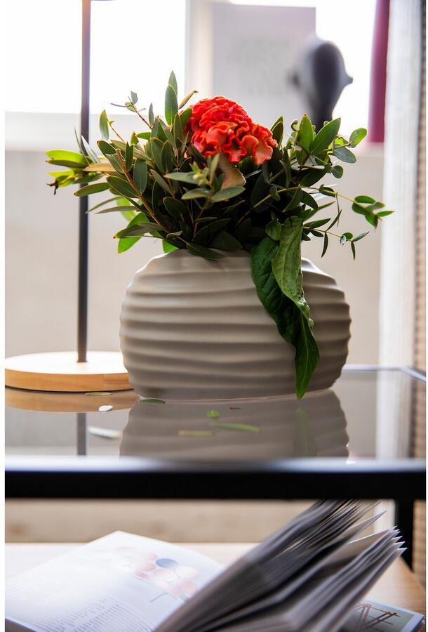 Kleine vaas bruin bloemenvaas modern keramiek decoratieve vaas set van 2 vazen voor tafeldecoratie tafelvaas met groeven voor decoratie keuken kantoor bloemenvazen decoratieve decoratie voor pampasgras droogbloemen ornamenten