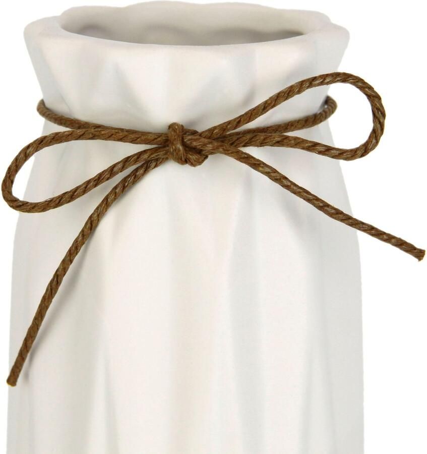 I.GE.A. Siervaas Met ribbels en strik keramiek set van 2 wit mat geribbelde vazen