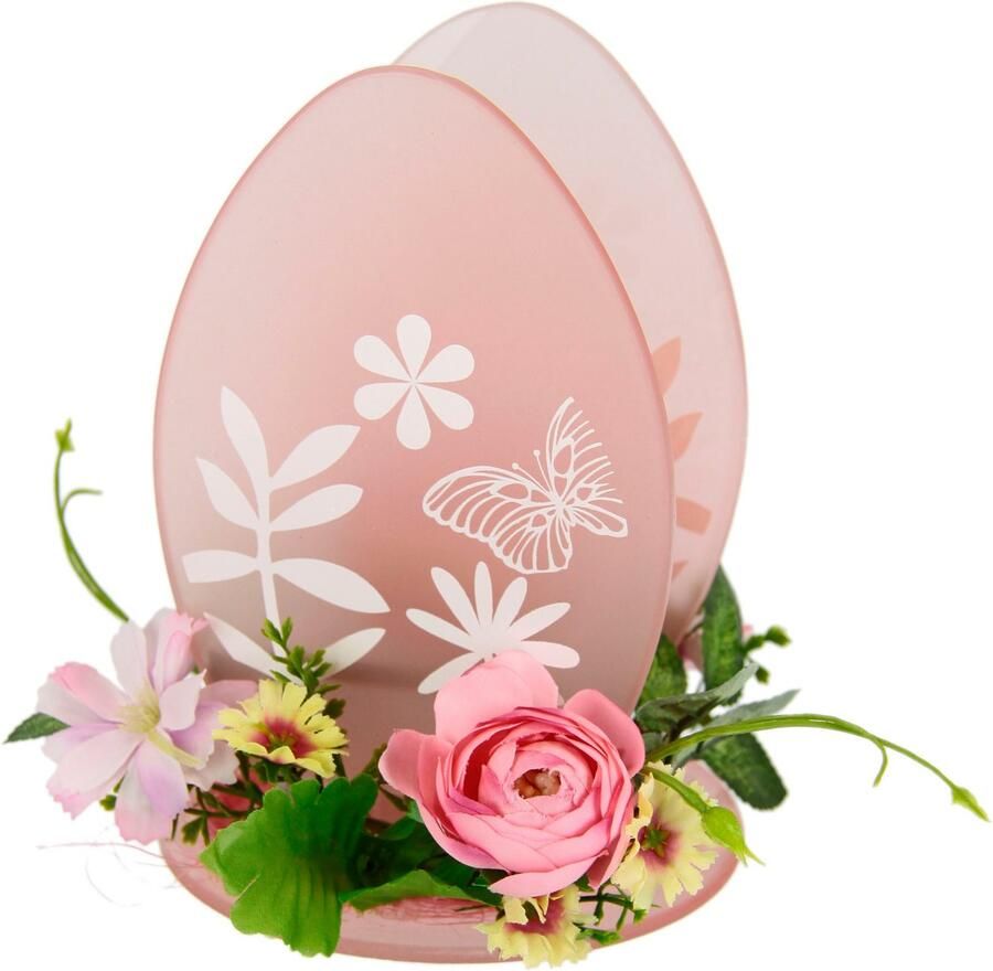 I.GE.A. Waxinelichthouder Ei 2-delig set windlicht paas konijn glas hout kaarsenhouder lentekrans 3d