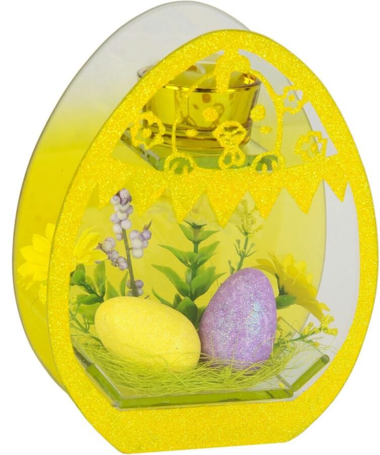 I.GE.A. Waxinelichthouder Gedecoreerd Met Paaseieren 2-pack kunstbloemen glazen inzet kaars Pasen decoratie 3D