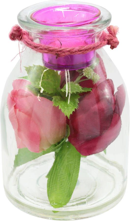I.GE.A. Waxinelichthouder Glazen vat met theelichthouder en tulpen Gedecoreerd met kunstbloemen kandelaar woonaccessoire decoratie decoratieobject (1 stuk)