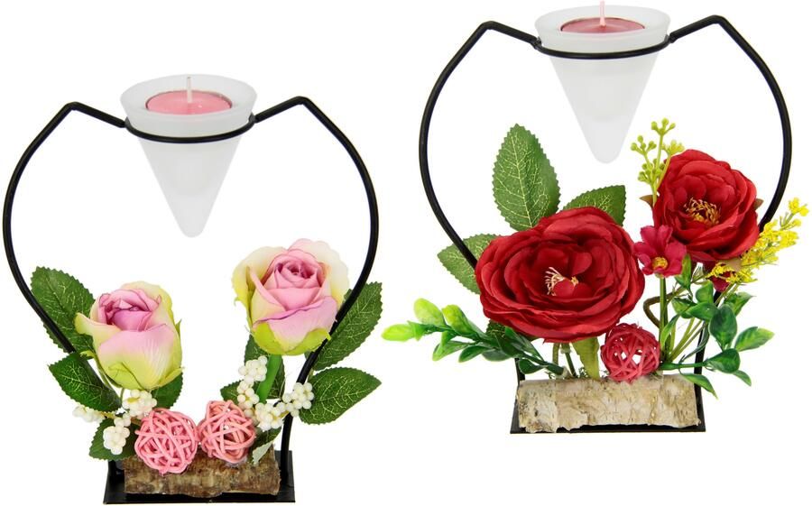 I.GE.A. Waxinelichthouder Rosé Glas metaal kunststof rood roze (set 2 stuks)