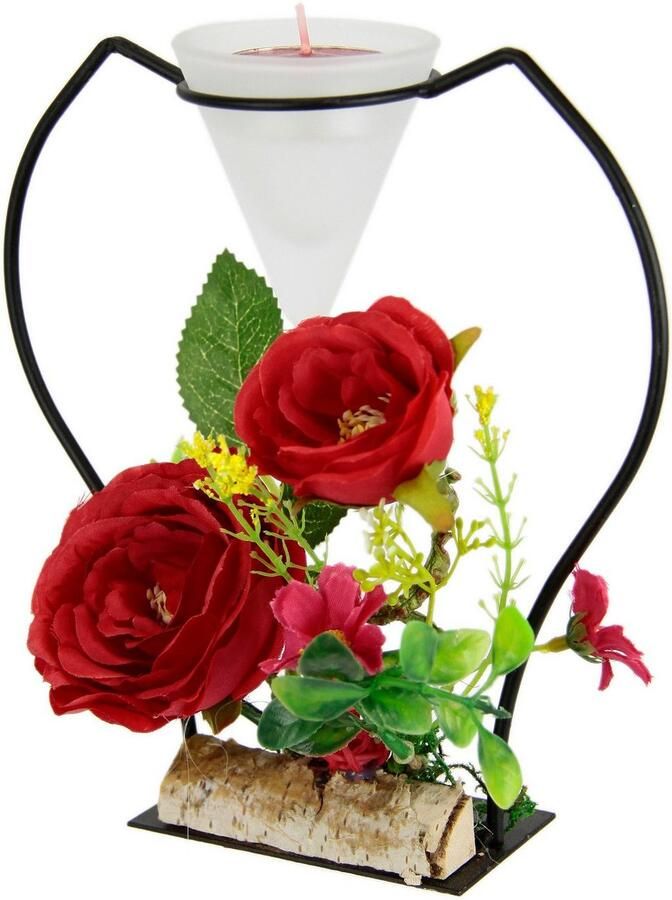 I.GE.A. Waxinelichthouder Rosé Metaal glas inzet theelichtkaars kunstbloemen kaarsenhouder advent 3D