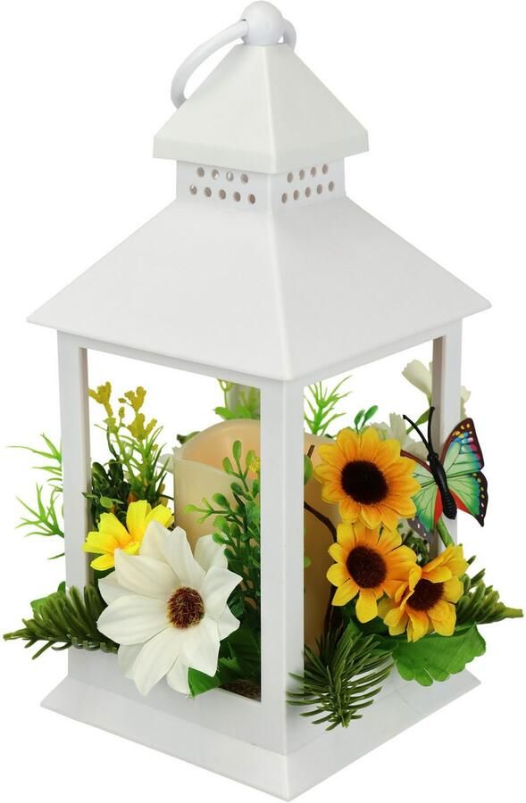 I.GE.A. Windlicht Lantaarn met zonnebloem vlinder kaars Kaarsenhouder kaarsenlantaarn windlicht decoratie (1 stuk)