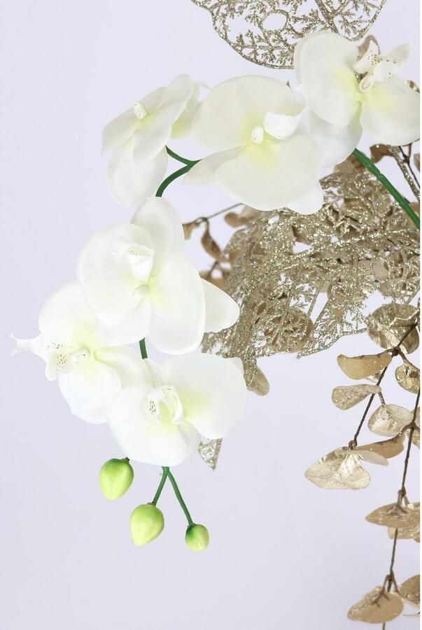 I.GE.A. Winterse kunstplant Arrangement met orchidee in keramische vaas feestelijke kerstdecoratie(1 stuk)