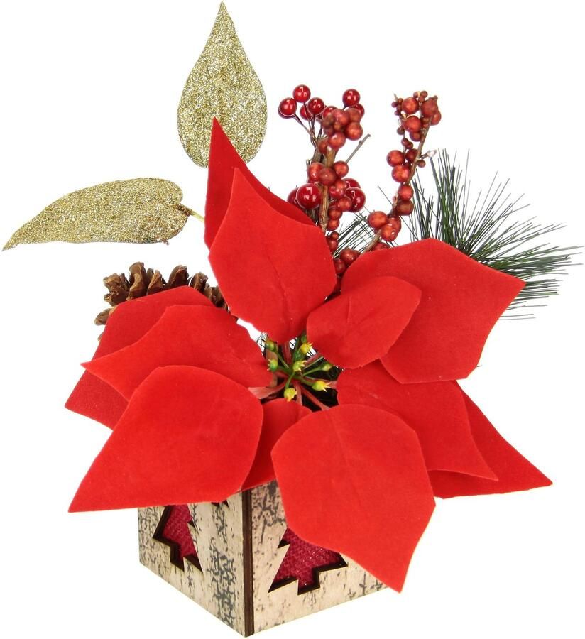 I.GE.A. Winterse kunstplant Arrangement met poinsettia in pot kerstster kerstdecoratie(1 stuk)