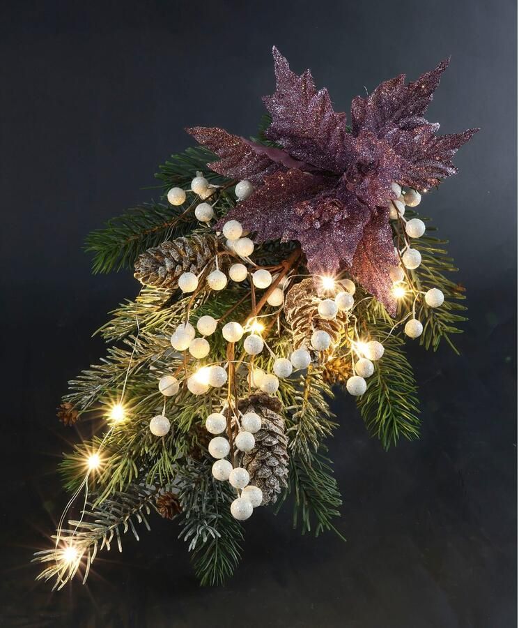 I.GE.A. Winterse kunstplant Arrangement poinsettia met LED verlichting kerstdecoratie