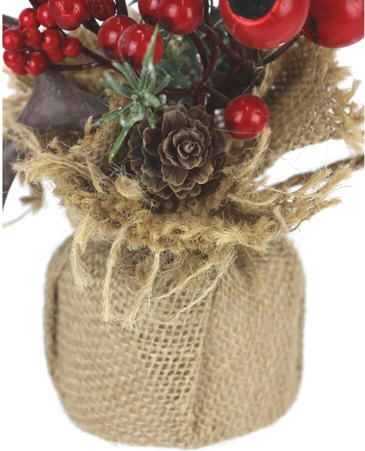I.GE.A. Winterse kunstplant Kerstarrangement in jute kerstdecoratie in 2-pack(set 2 stuks)