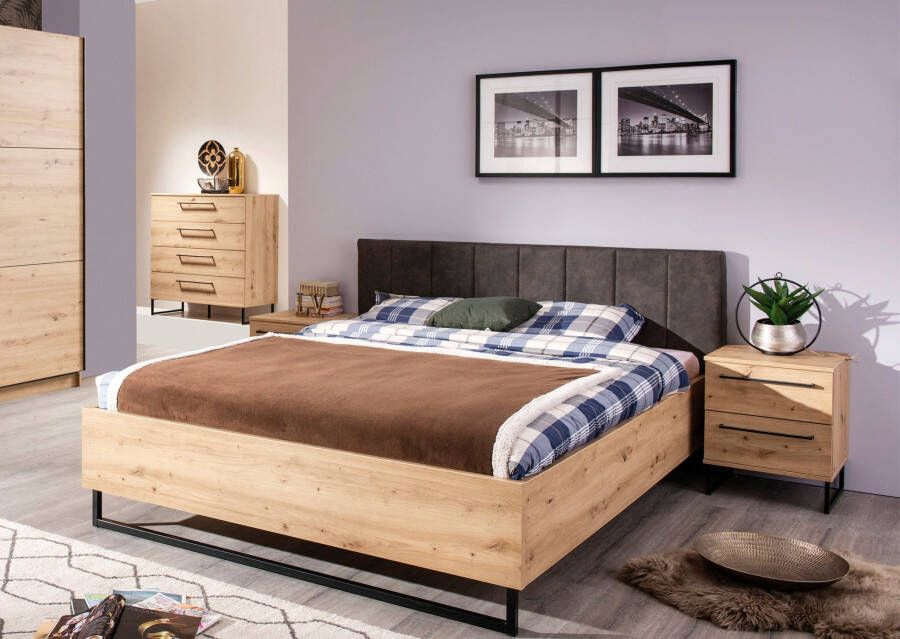 INOSIGN Bedframe SARDINIA met gepolsterde hoofdeinde metalen voet in schaatsvorm 160 of 180x200 cm