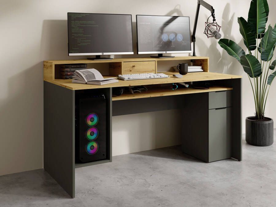 Home affaire Bureau PEORIA Gamingtafel met lade en monitorsteun breedte 160 x 70 cm