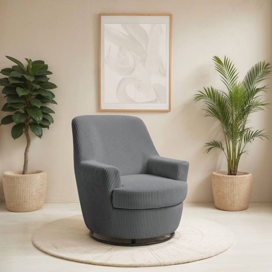 INOSIGN Draaibare fauteuil HETTY draaistoel met schommelfunctie leesstoel in cord en microvezel (1 stuk)