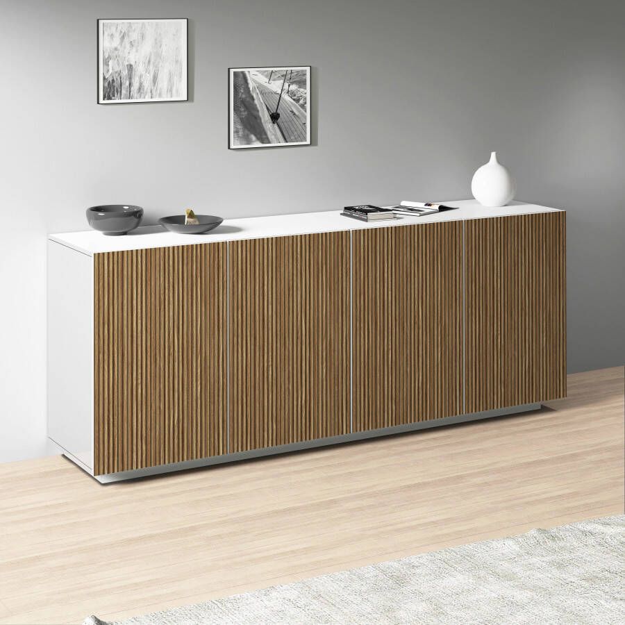 INOSIGN Dressoir Vega Sideboard Ladekast 200 cm met 4 deuren fronten met groeven-look